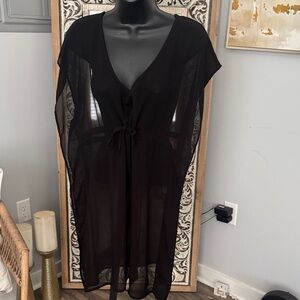 Versona Black Sheer Tie-Front Swim Coverup